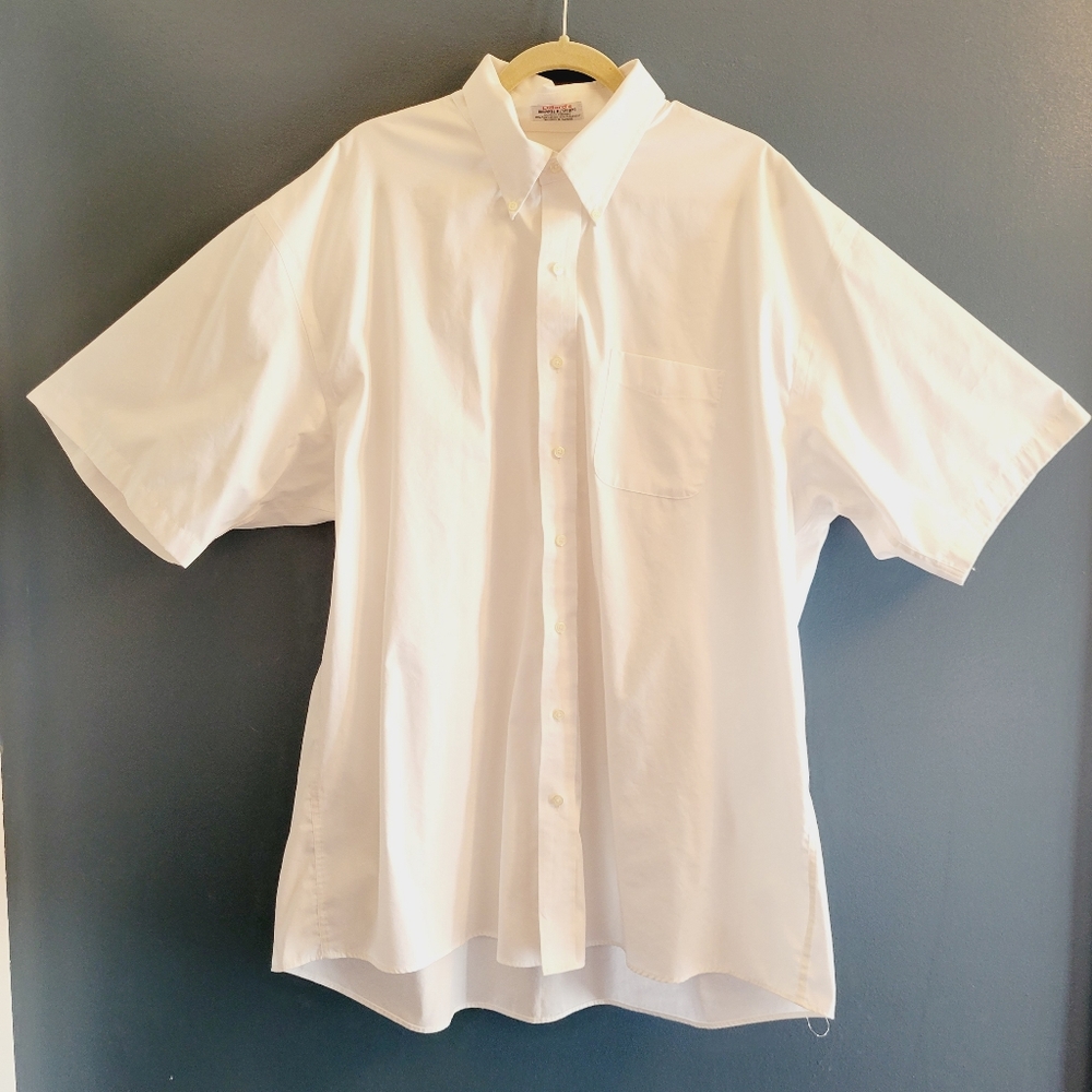Roundtree & Yorke White Pin Point Oxford, Half Sleeve, 18 1/2 Tall